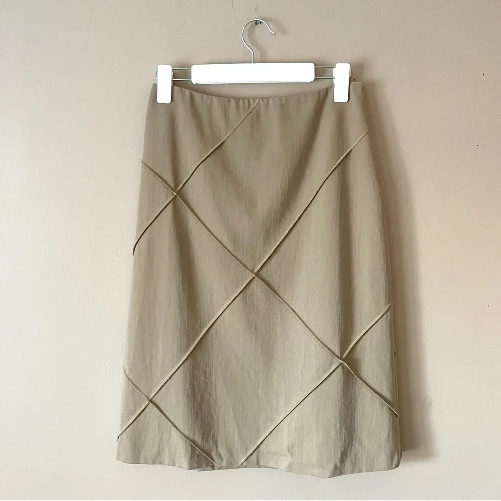 PIER ANTONIO GASPARI | Tan Geometric A-line Pencil Skirt Sz 8 - Picture 2 of 7